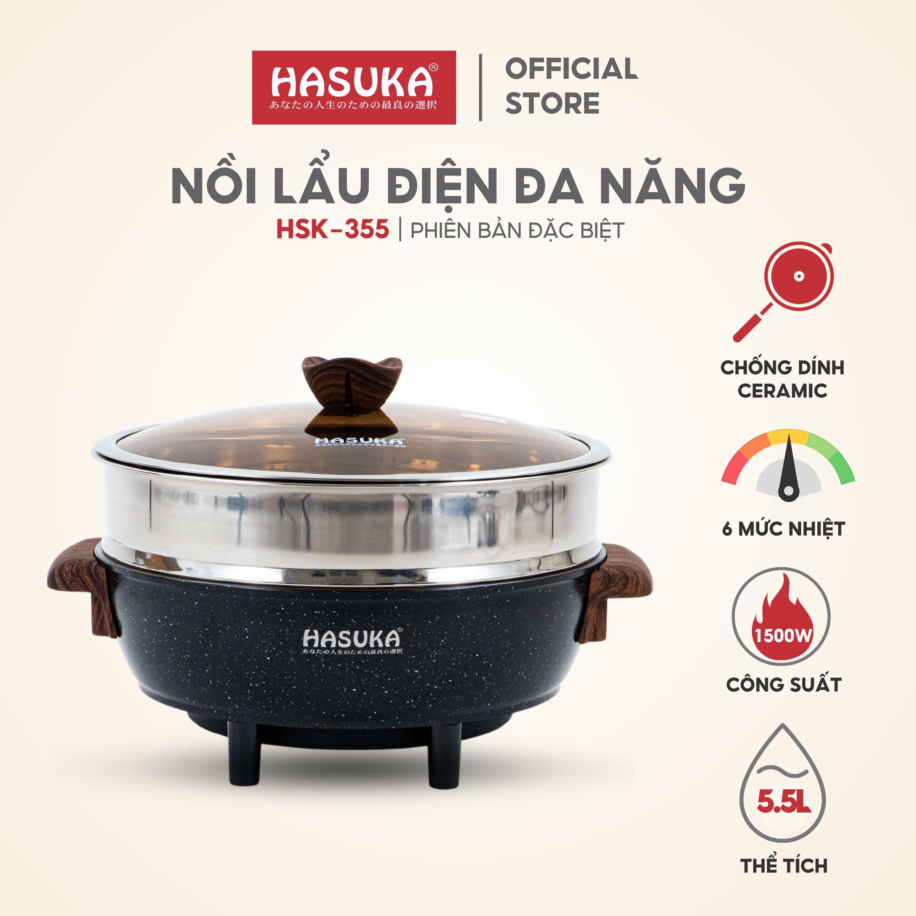 Lẩu điện đa năng HASUKA HSK-355 công suất 1500W, dung tích 5,5L chống dính, đa chức năng  nấu nướng (Bh 12 tháng) - HÀNG CHÍNH HÃNG