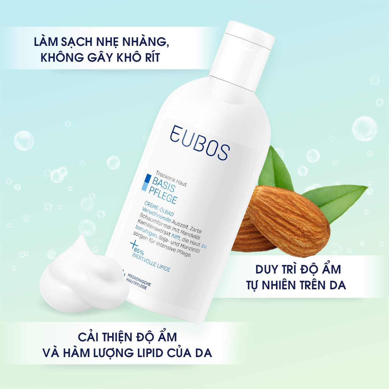 Sữa Tắm Không Kiềm EUBOS Cream Bath Oil Giúp Làm Sạch Dịu Nhẹ, Dưỡng Ẩm Cho Da Khô 200ml