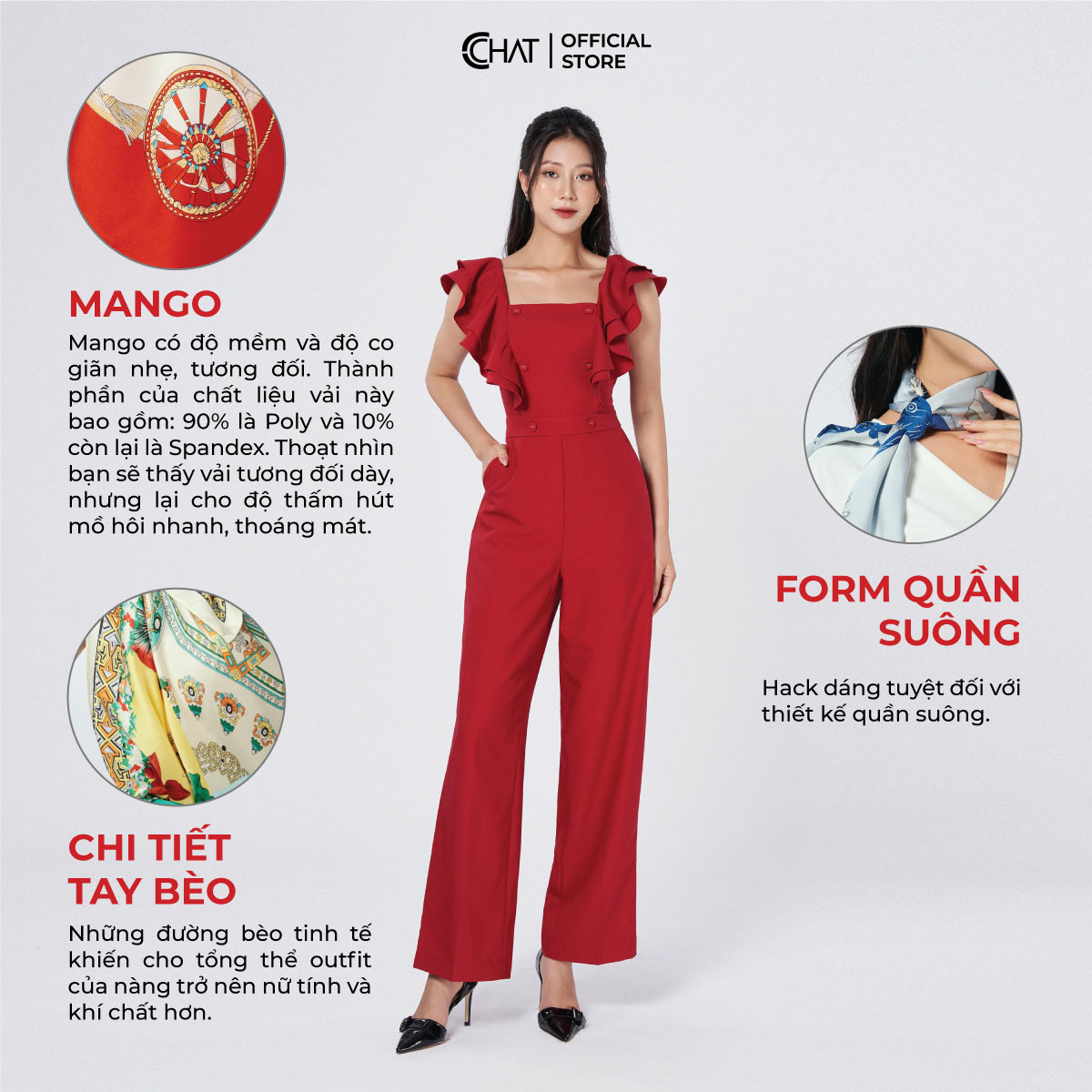 Jumpsuit Nữ CCHAT Dáng Suông Rủ Bèo 2 Tay Chất Mango Cao Cấp Phong Cách Trẻ Trung 12JNE2001ST