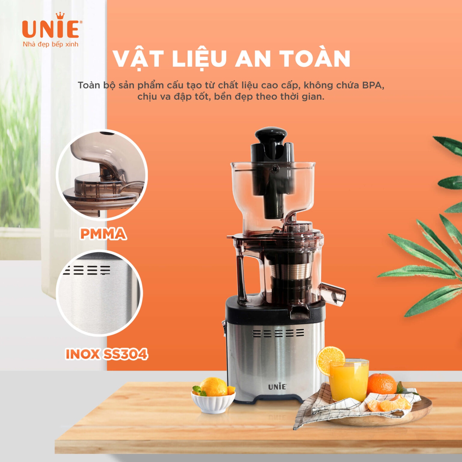 Máy Ép Chậm Cao Cấp Unie USJDC71S Tiêu Chuẩn Đức 0.7L Công Suất 400 W - Hàng Chính Hãng