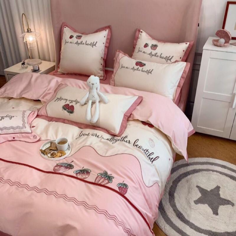 Bộ ga gối vỏ chăn lụa thêu 6 món
