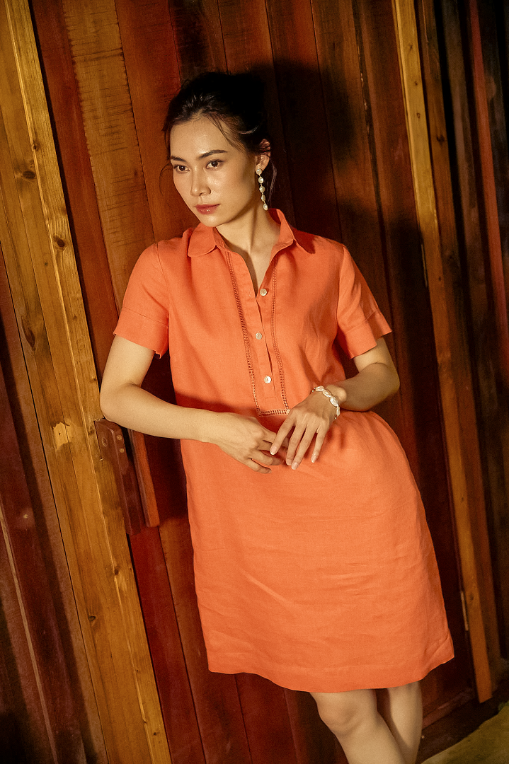 Đầm Sơ Mi Linen Kéo Sợi Mơ Nghiền DRE197 thời trang thiết kế Hity