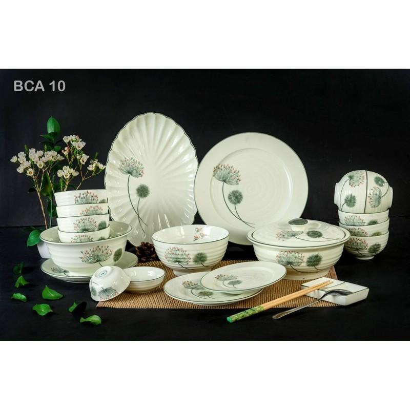 Bộ bát đĩa men kem, họa tiết hoa Bồ công anh vẽ thủ công