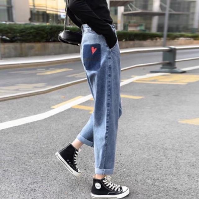 Quần baggy jean nữ chít ly thêu túi mã 3.901, hình thật và video