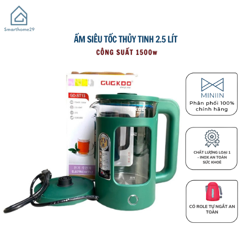 Ấm Siêu Tốc Thủy Tinh 2.5L Công Suất Lớn 1500W - Ấm Đun Nước Pha Trà Siêu Nhanh - Bình Đun Siêu Tốc Cao Cấp Hàn Quốc - HÀNG CHÍNH HÃNG MINIIN