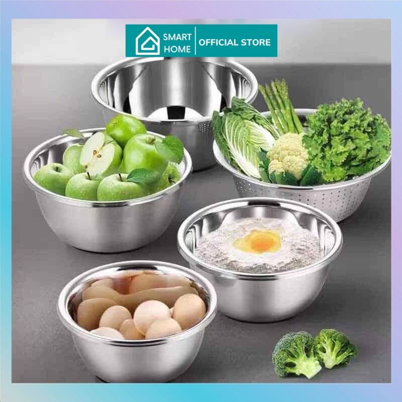 Combo 5 bộ rổ và chậu inox 304 cao cấp