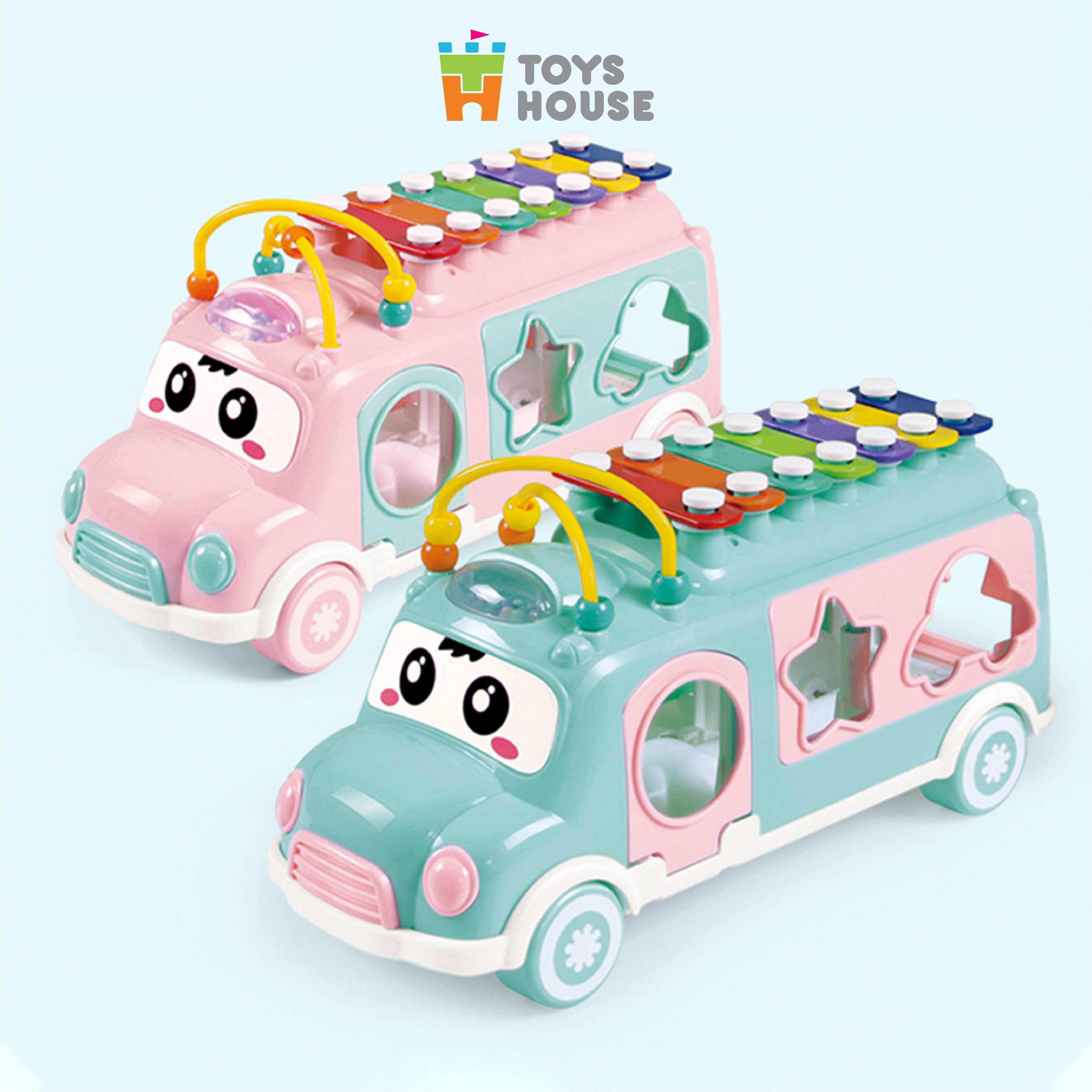 Đồ chơi giáo dục cho bé - ô tô thả khối kết hợp đàn gõ Xylophone ToysHouse HE8036 - màu xanh/hồng