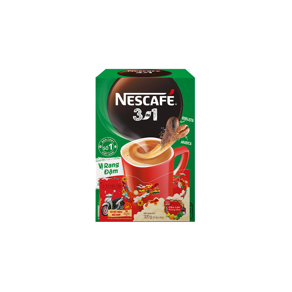 [Tặng Túi vải có dây đeo Nescafé] Combo 4 Hộp Nescafé 3in1 VỊ RANG ĐẬM (16g x 20 gói) - Phiên bản Tết 2024