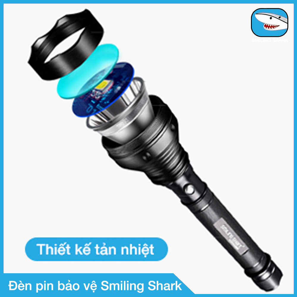 Đèn pin tự vệ siêu sáng Smiling Shark, công nghệ chiếu sáng tối tân, chất liệu hợp kim siêu cứng, chuyên dụng cho bảo vệ canh phòng, tuần tra ban đêm, chống trộm, dã ngoại, tìm kiếm cứu nạn đa dụng - Hàng chính hãng