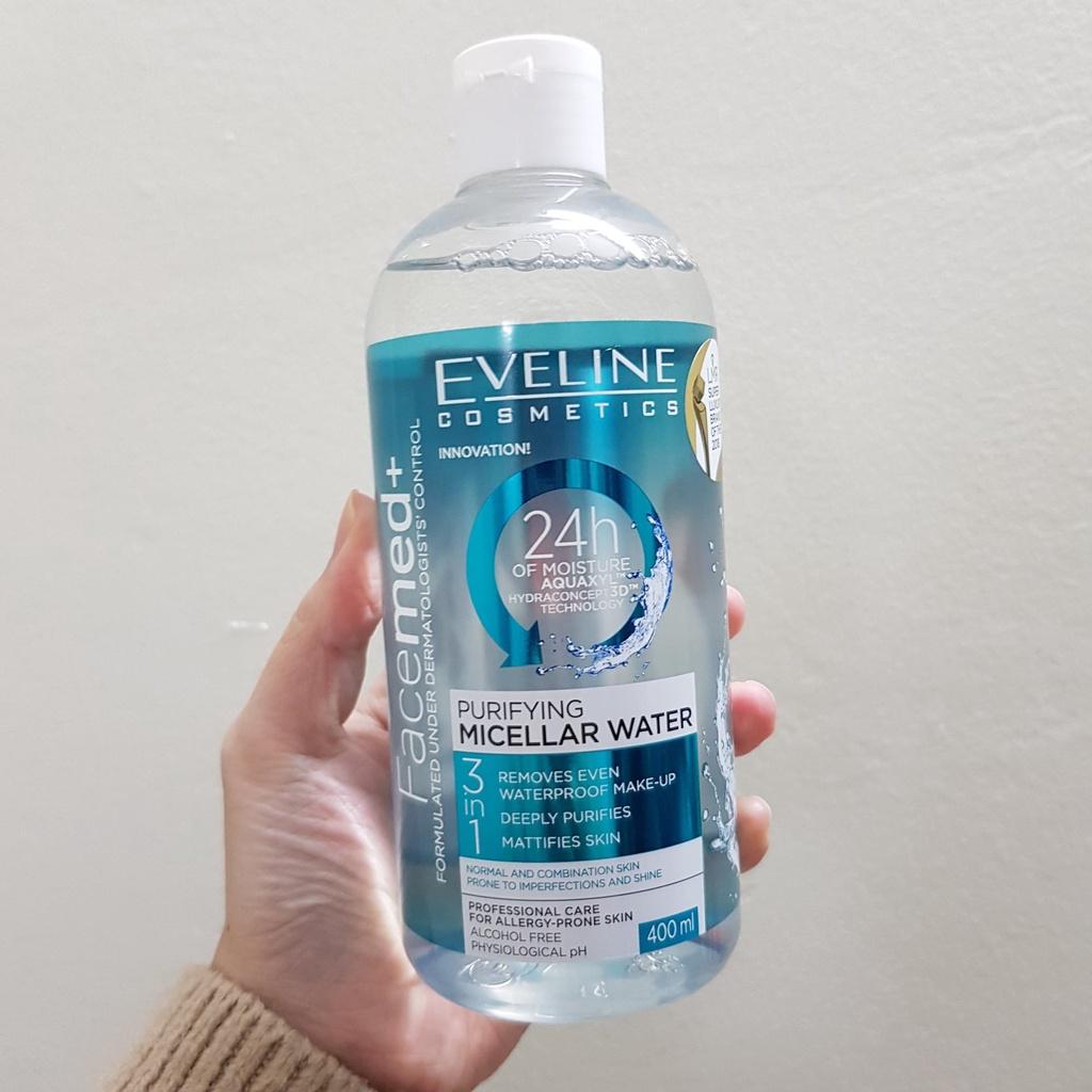 [Tặng kem dưỡng thể] Nước tẩy trang Eveline Facemed+ sạch sâu 3 trong 1 không cồn cho da dầu - 400ml