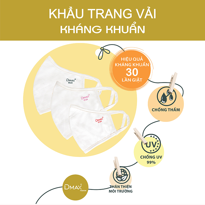 Combo 3 Khẩu Trang Vải Kháng Khuẩn Nam Dmax