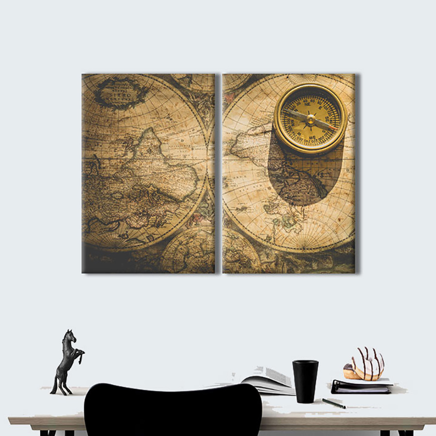 Bộ 2 Tranh Canvas World Map - W98