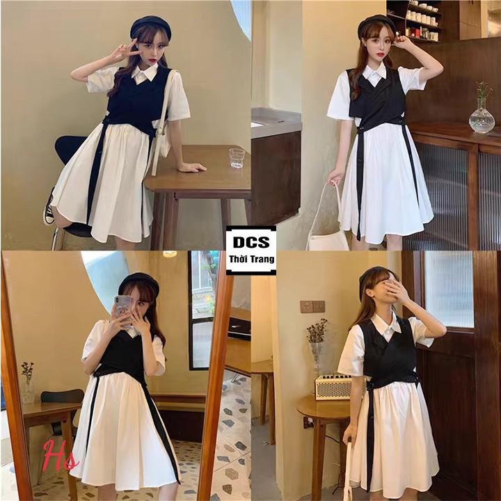 Set Váy Sơ Mi Kèm Gile Chất Liệu Đũi Xưởng May DCS