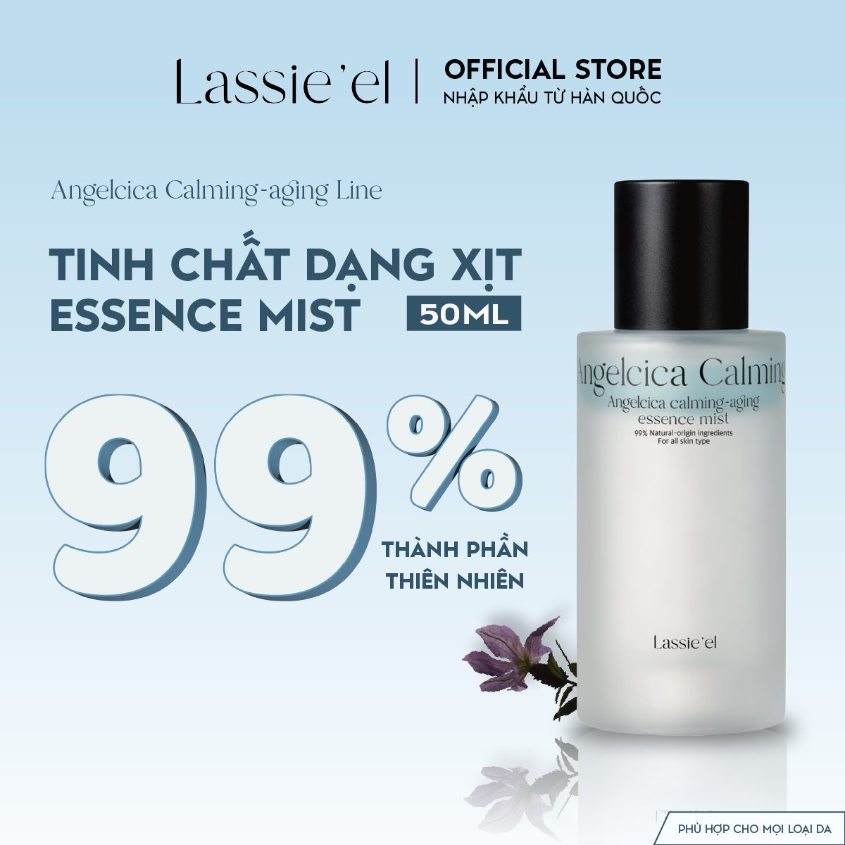 Tinh chất dạng xịt essence Lassie'el chiết xuất từ thiên nhiên ngăn ngừa lão hóa cấp ẩm căng bóng da 50ml Hàn Quốc