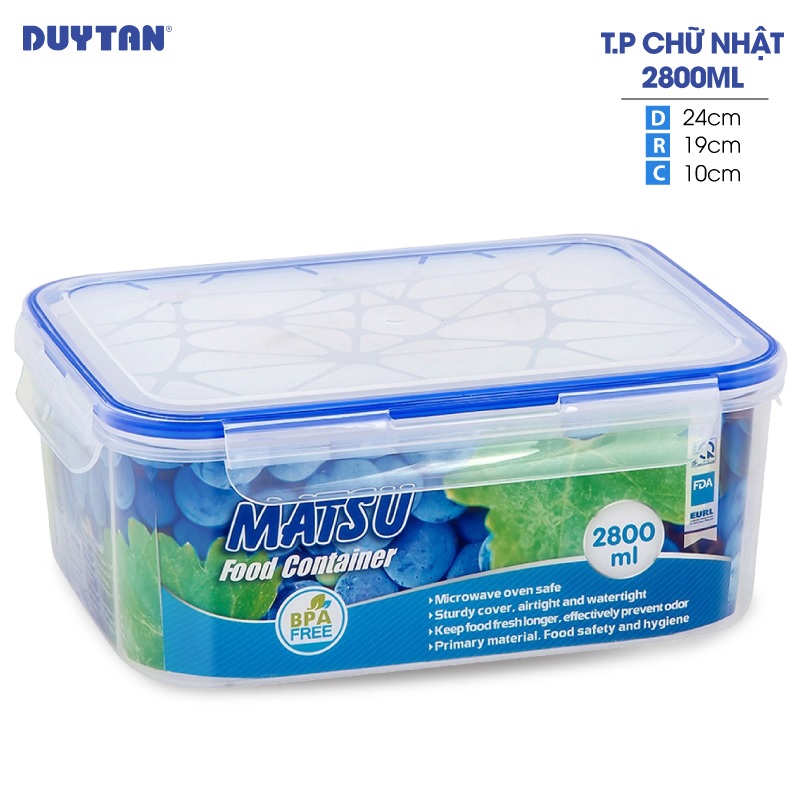 Hộp đựng thực phẩm chữ nhật nhựa Duy Tân Matsu 2800ml - 03253 - Hàng chính hãng