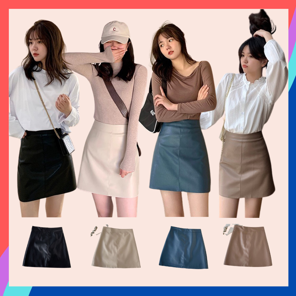 Chân váy ngắn bigsize nữ dáng chữ A chất da quảng châu cao cấp Chân váy da nữ lưng cao có quần trong form dáng hàn quốc