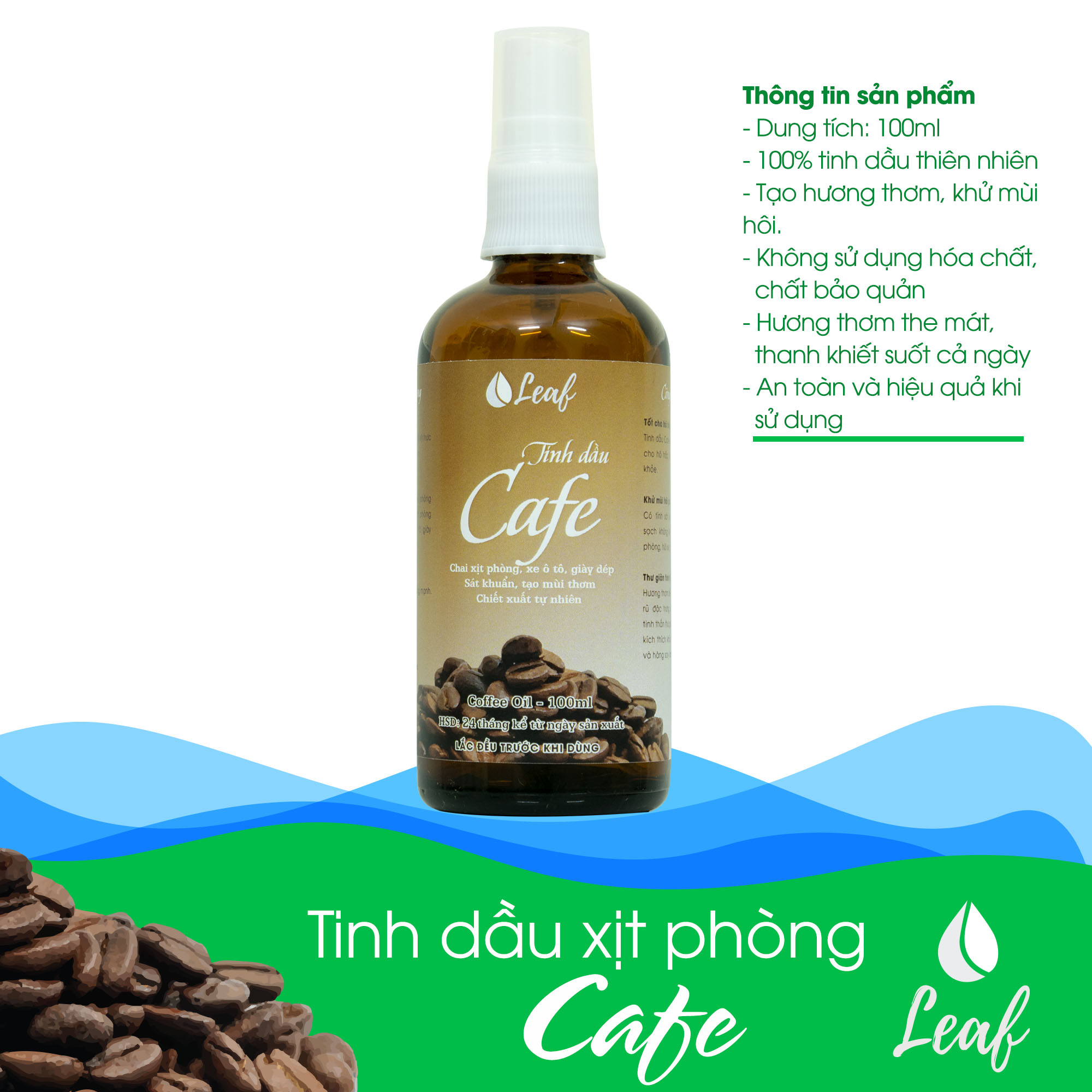 Bình xịt khử mùi, đuổi côn trùng tinh dầu cafe 100ml