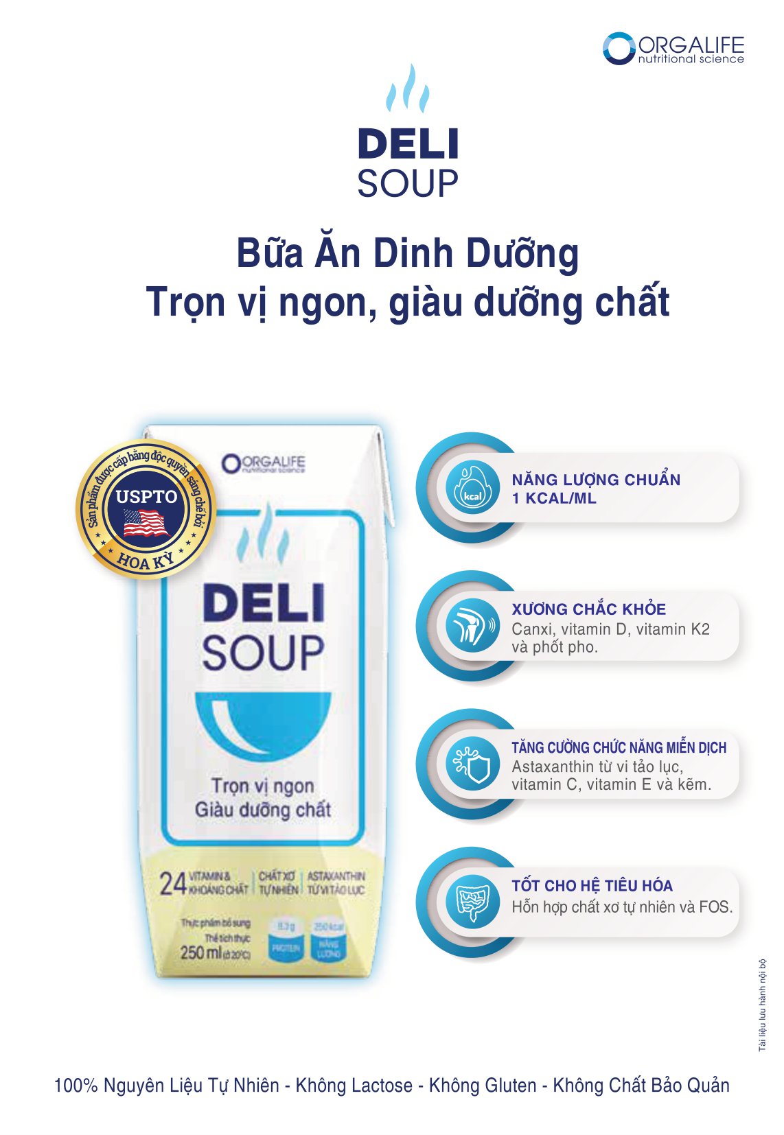 Lốc 3 hộp thực phẩm dinh dưỡng Delisoup 250ml/hộp - Bữa ăn thay thế - Giúp người bệnh phục hồi nhanh chóng - Orgalife