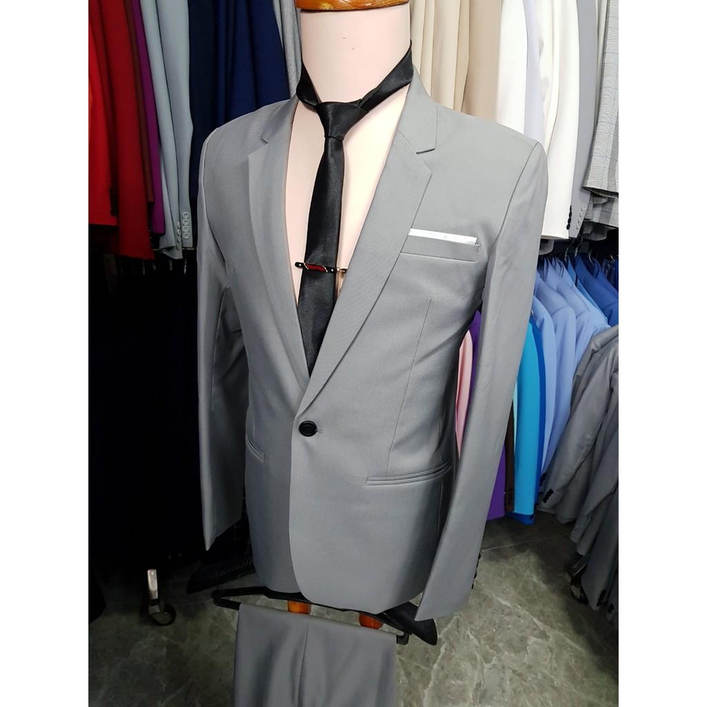 Bộ vest nam xám ghi form ôm body chất vải mềm mỏng