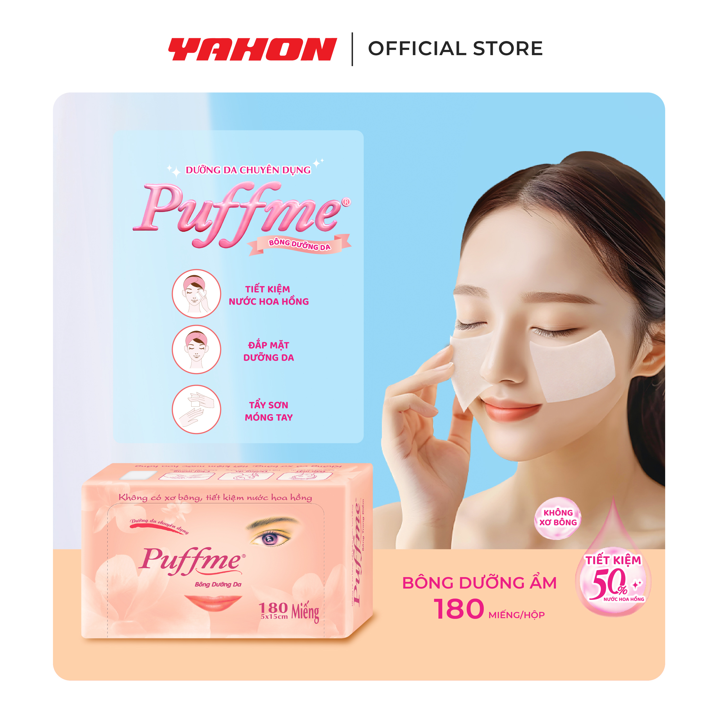 Combo Bông Đắp Toner Dưỡng Da PUFFME Airlaid, 180 Miếng/Hộp