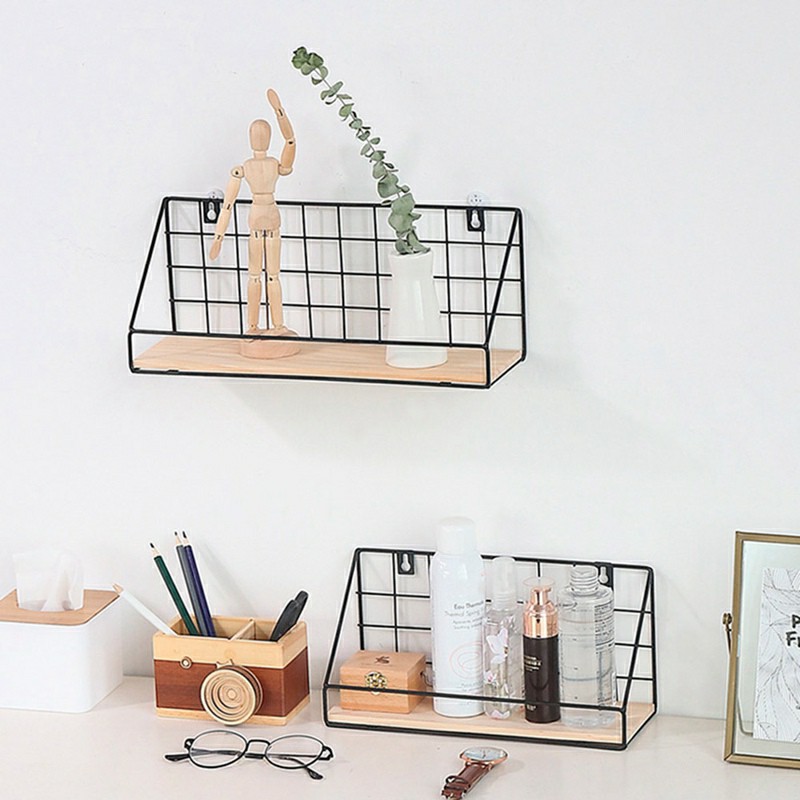 Kệ Sắt Đáy Gỗ Treo Tường Để Đồ Đa Năng, Kệ Để Đồ Trang Trí không khoan tường