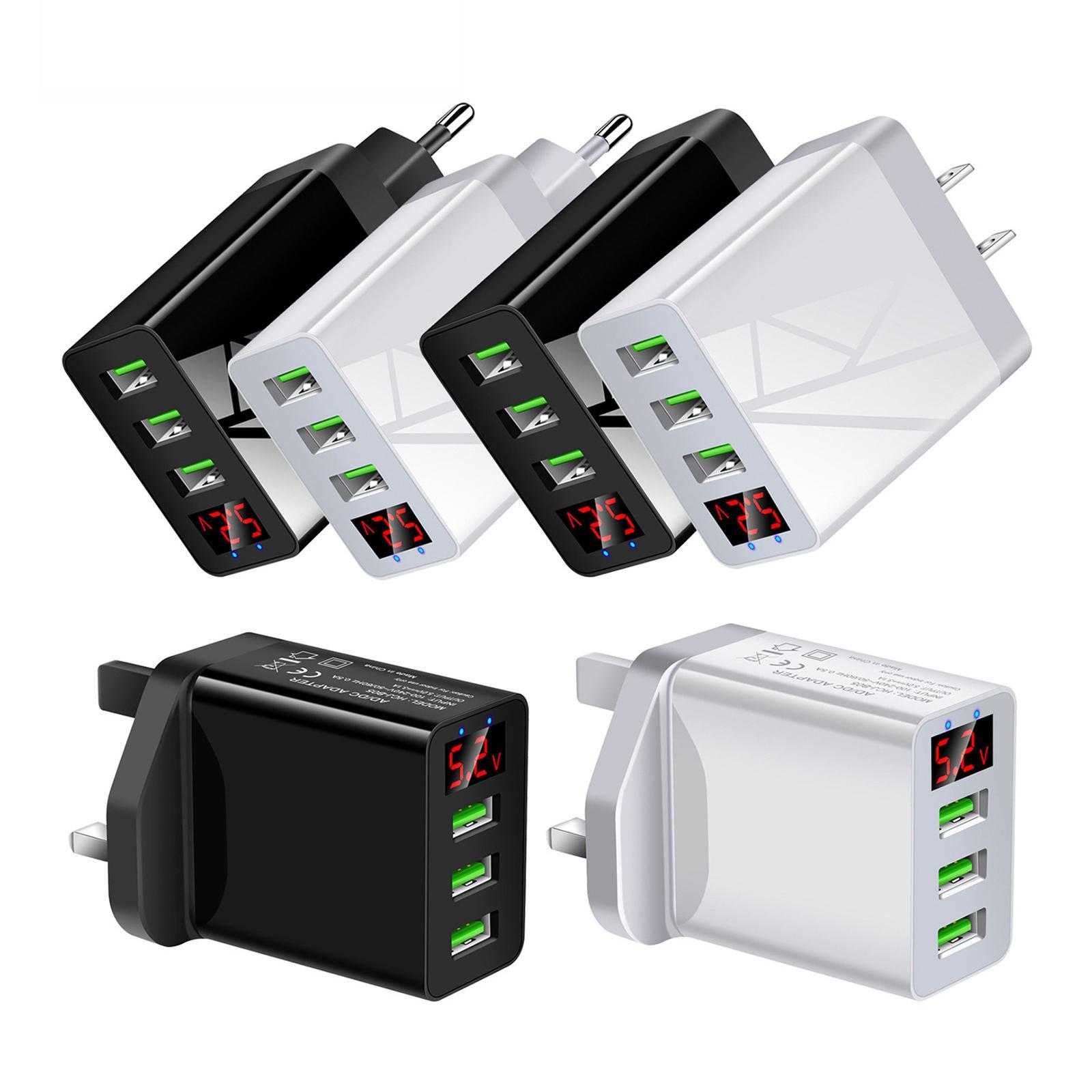 3USB Digital Display Fast Charging  with Display Compact Multi  Phone Charger Fast Charging Block for Travel Charging