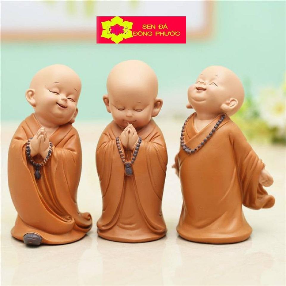 -Bộ 12 tượng chú tiểu áo lam chất liệu composite - 4 bộ Tam Không, An Nhiên Yêu đời, Hạnh Phúc - Phụ kiện trang trí