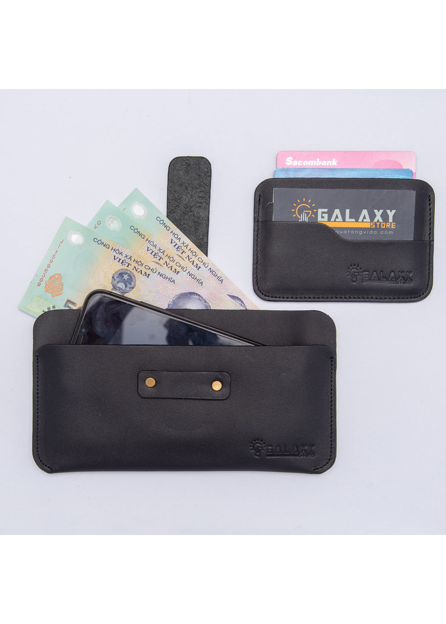 Combo Bộ 2 Ví Bóp Dài Và Ví Mini Nhỏ Da Bò Để Điện Thoại Để Tiền Để Name Card Thẻ ATM Galaxy Store GVD01C01 - Hàng Chính Hãng