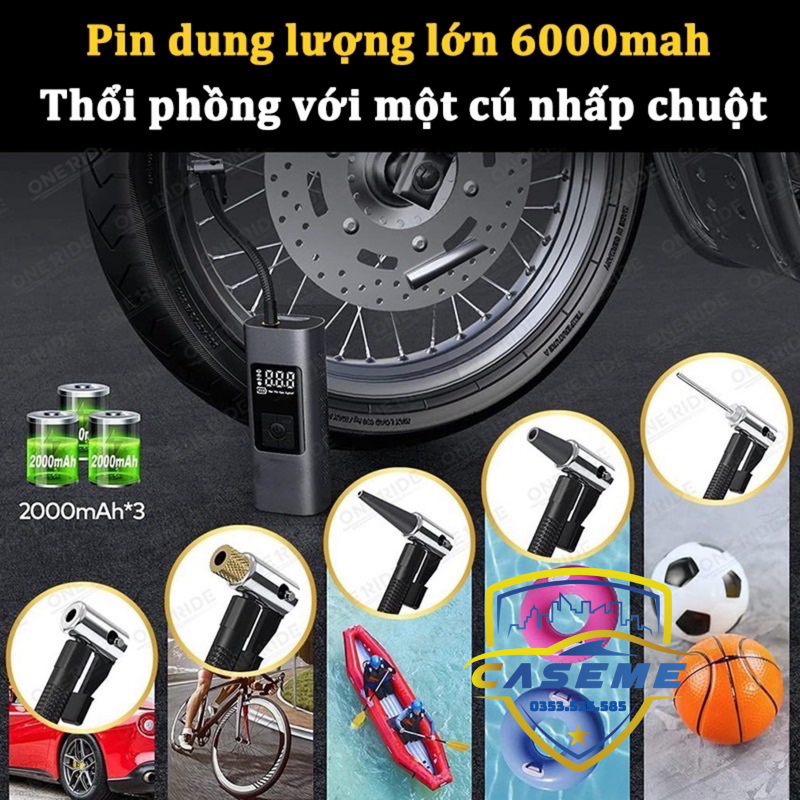 Bơm Lốp Ô Tô - Xe Máy Mini Không Dây CARSUN C3106, Pin 4000mAh, Áp Suất 150PSI, Có Đèn LED, Đèn Cảnh Báo, Kiêm Sạc Dự Phòng