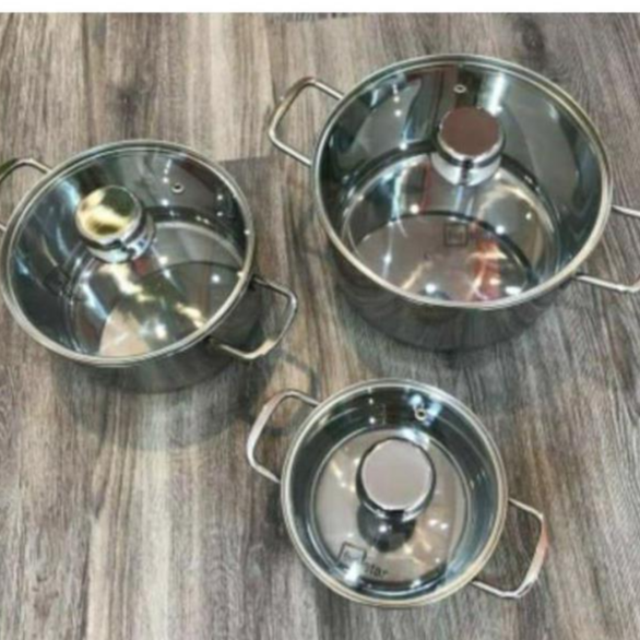 Bộ 3 nồi inox 3 đáy vung kính