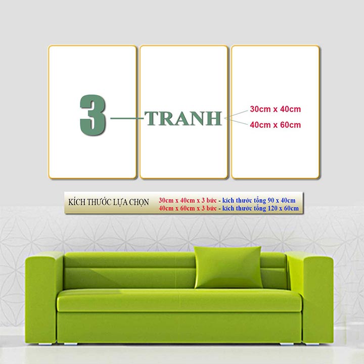 Bộ tranh treo tường 3 tấm trang trí phòng khách, phòng ngủ phong cách mỹ thuật hiện đại chất liệu cán pvc gương:4419L15S
