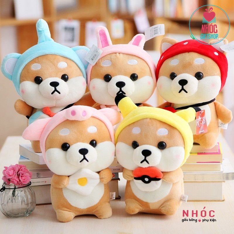 Gấu Bông Hoạt Hình Chó Shiba Cosplay Đội Nón Thú Lông Mịn Bông Mềm Hàng Cao Cấp Đồ Chơi Cho Bé An Toàn Dễ Thương Size 20