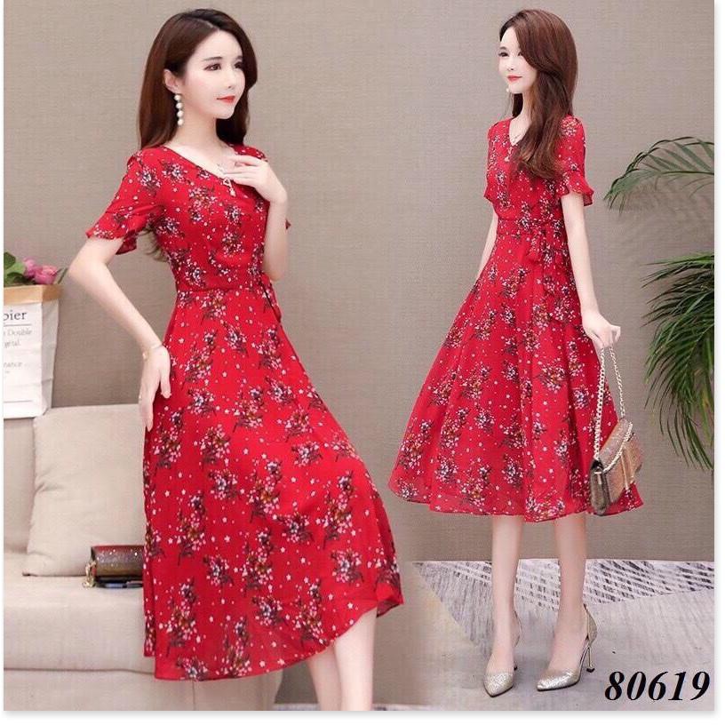 Đầm xòe hoa nhí tay ngắn sang trọng