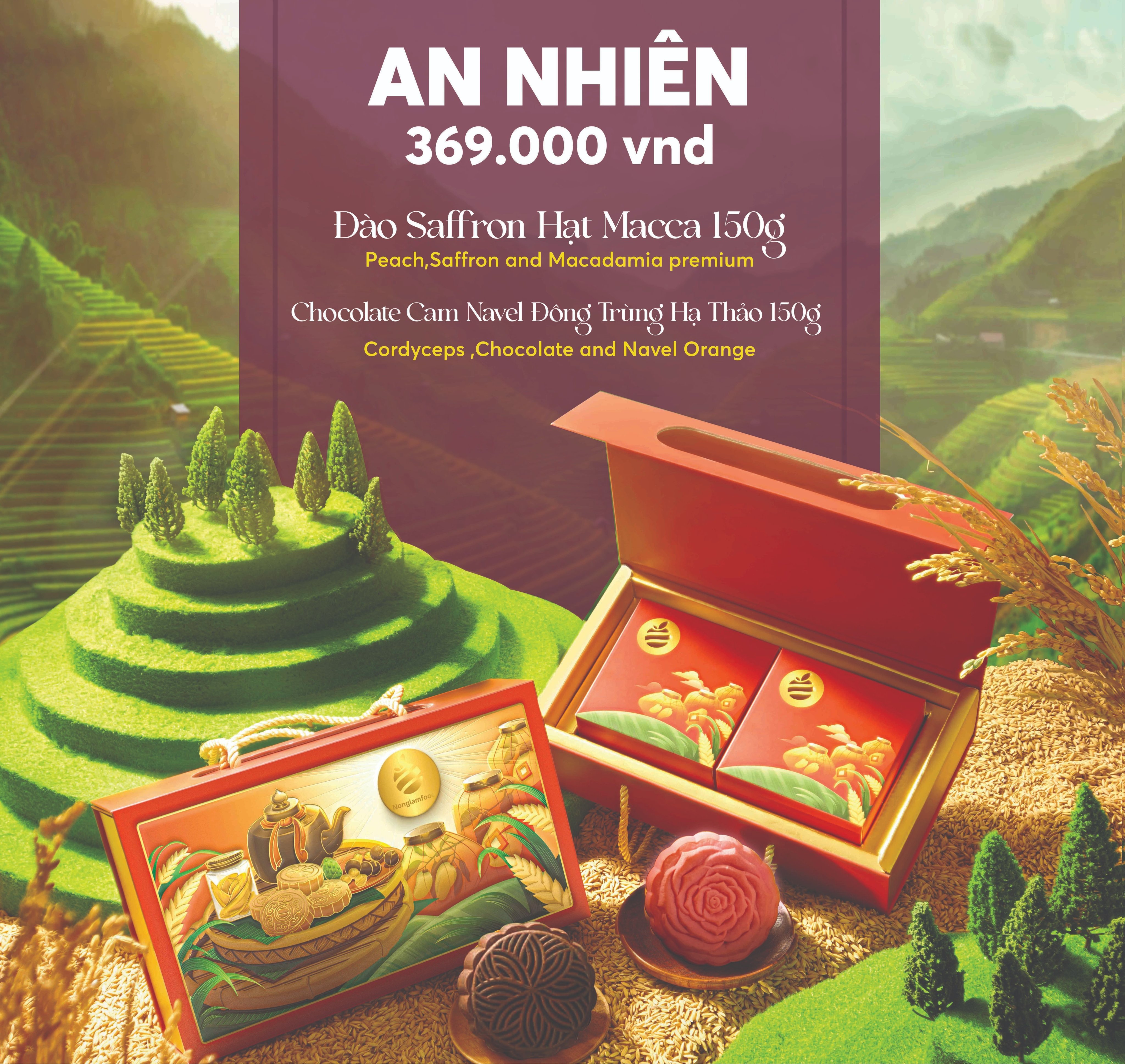 [TẶNG 1 BÁNH BẤT KÌ]  Set Bánh Trung Thu [Chay] Thu An Nhiên Nonglamfood | Hộp 2 bánh