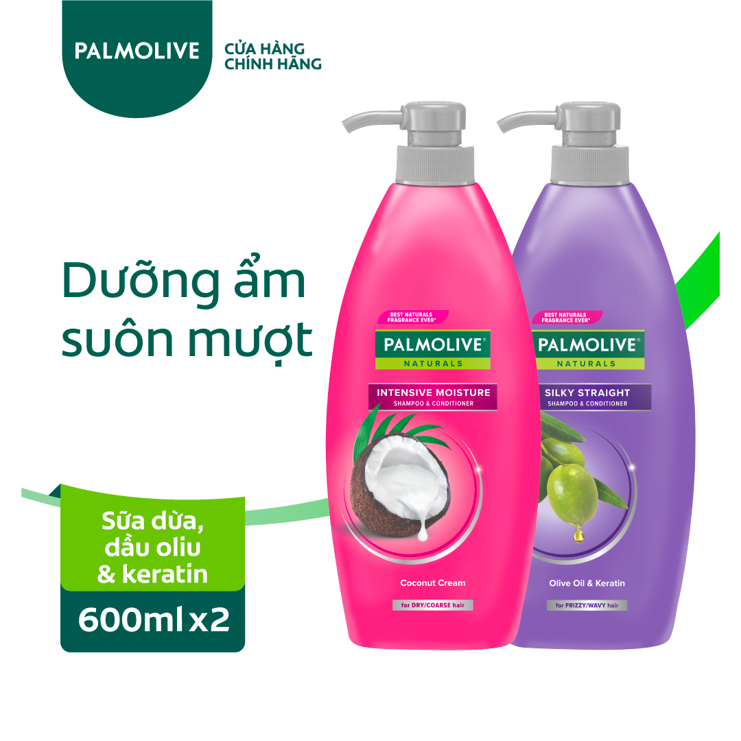 Bộ 2 dầu gội Palmolive 600ml Sữa dừa và Keratin kết hợp quả ô liu 600ml