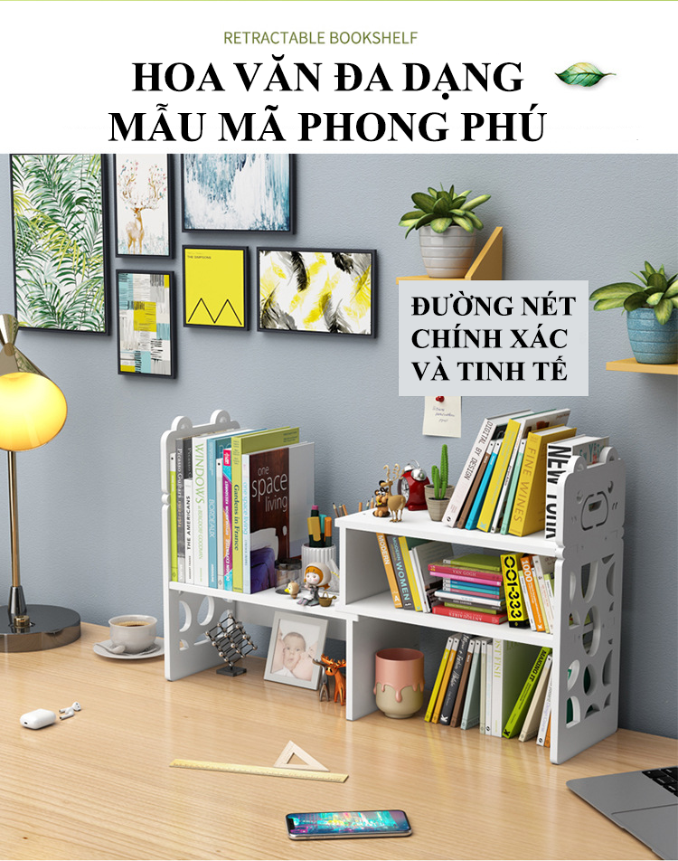 Kệ sách để bàn bằng gỗ nhựa PVC xinh xắn và tiện nghi HD00006