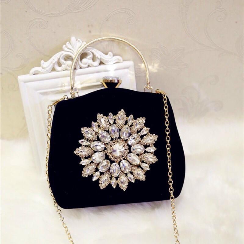 Clutch đi tiệc nhung đính đá cao cấp, sang trọng