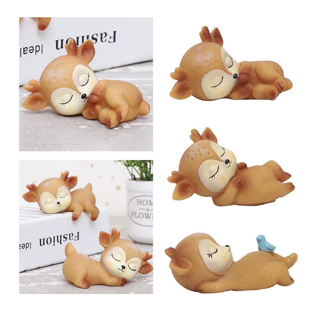 4pcs Deer Figurines Toy Kawaii Sleeping Animal Baby Decor Silicone Ornament