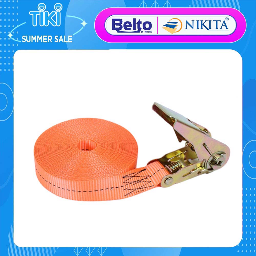 Dây chằng hàng, buộc hàng tăng đơ không móc, màu cam bản 2.5cm chiều dài 2-5-8-10-15m - NIKITA