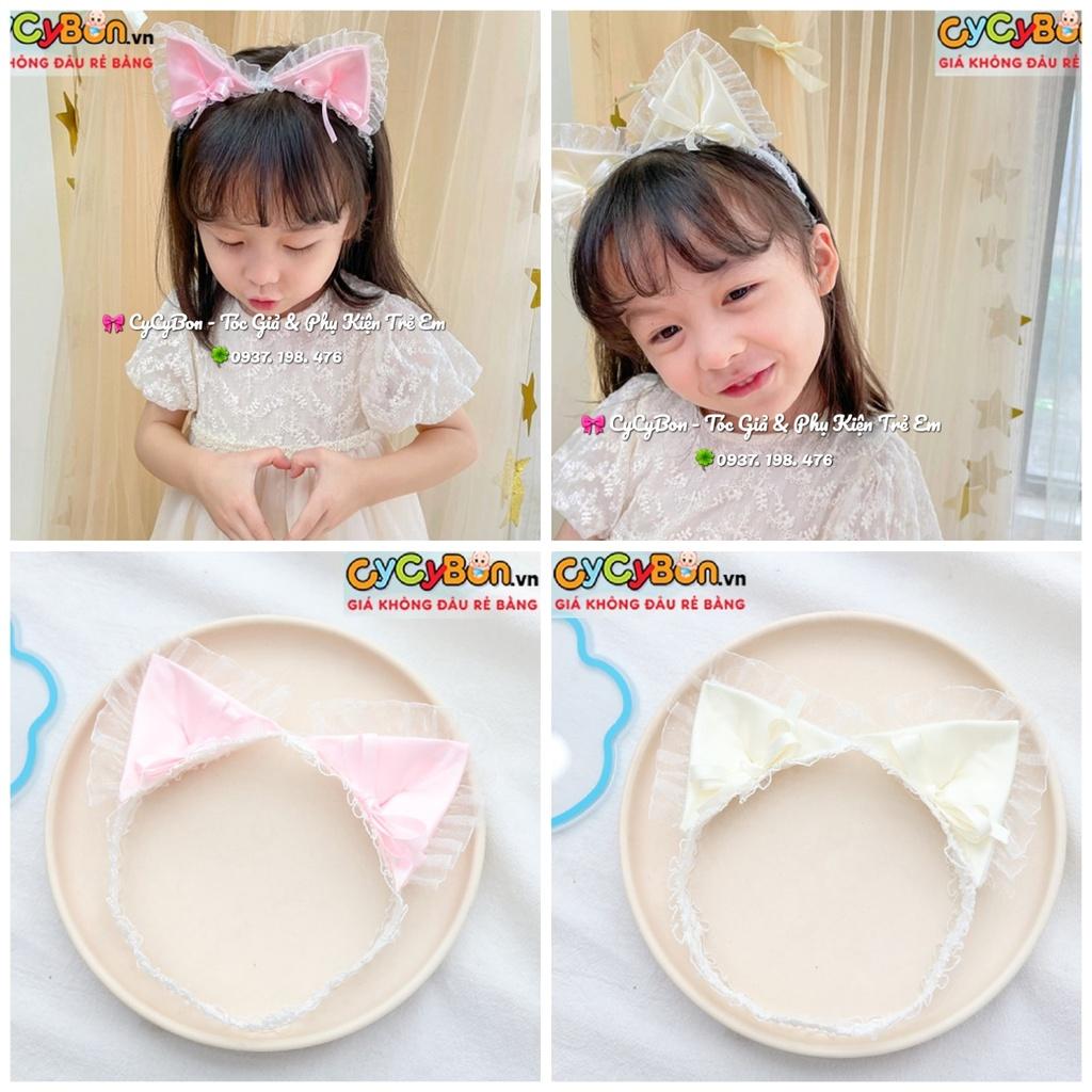 Băng Đô Turban Cho Bé Gái Họa Tiết Tai Mèo Thun Ren Co Giãn Theo Cỡ Đầu Của Bé Siêu Cưng !