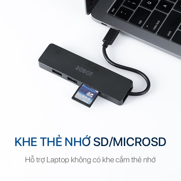 Bộ Chuyển Đổi Đa Năng HUB USB-C 5 In 1 ROBOT HT240S Type-C To USB 3.0/HDMI/PD/SD/TF - Hàng Chính Hãng