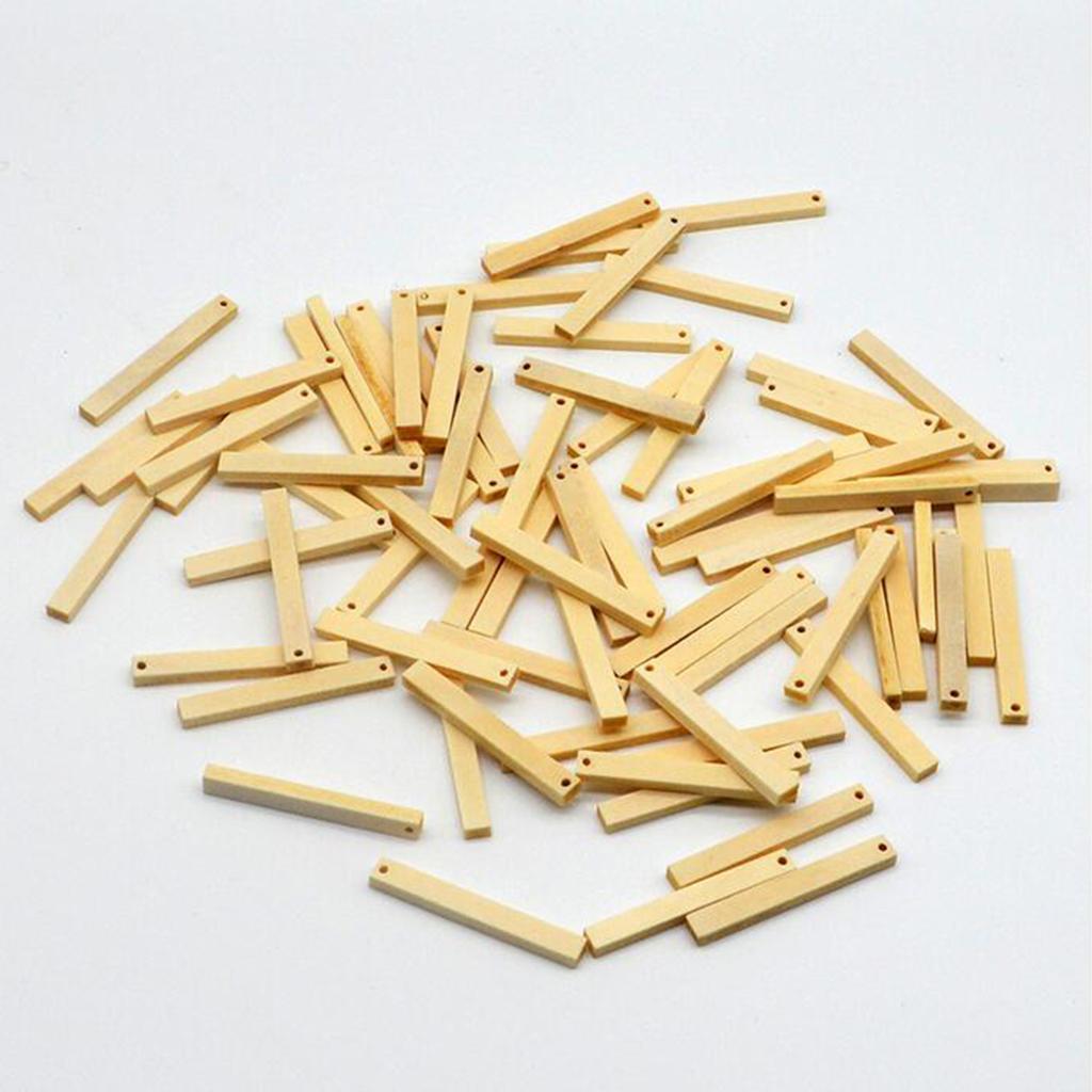 70x Natural Wood Drop Charms Rectangle Wood Tags Unfinished for Earrings DIY