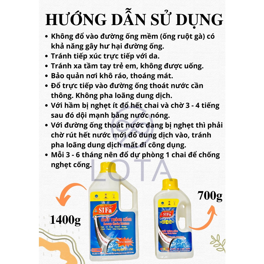 NƯỚC THÔNG CỐNG SIFA CHAI 700G cực mạnh thông tắc nhanh cầu lavabo đường ống thoát nước bồn rửa chén bát bị nghẹt