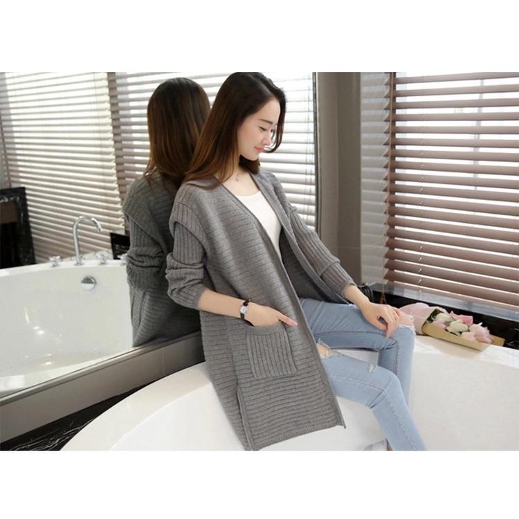 MS333 Áo khoác len cardigan dáng dài sọc ngang