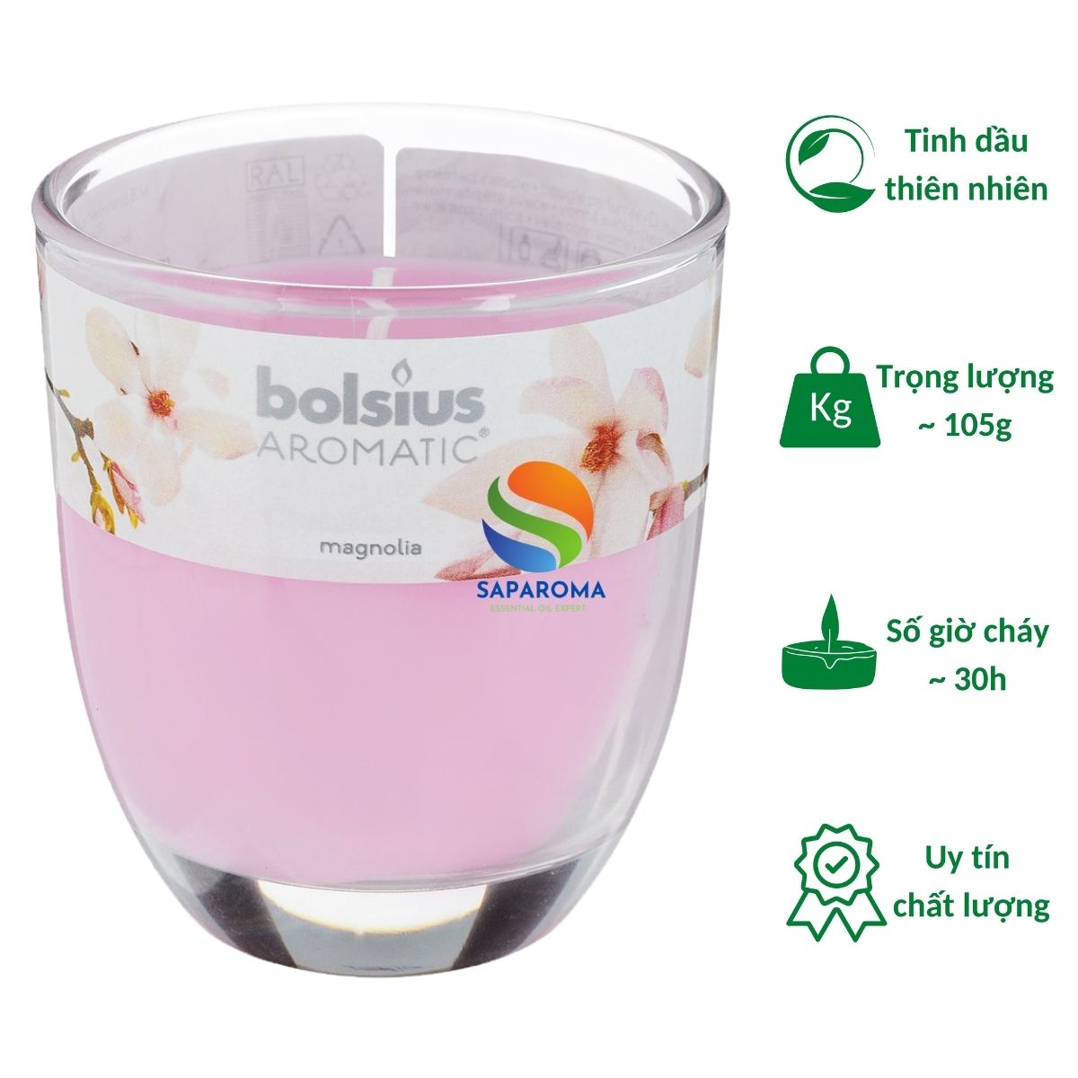 Ly nến thơm tinh dầu Bolsius Magnolia 105g QT024332 - hoa mộc lan, nến trang trí, thơm phòng, thư giãn, hỗ trợ khử mùi