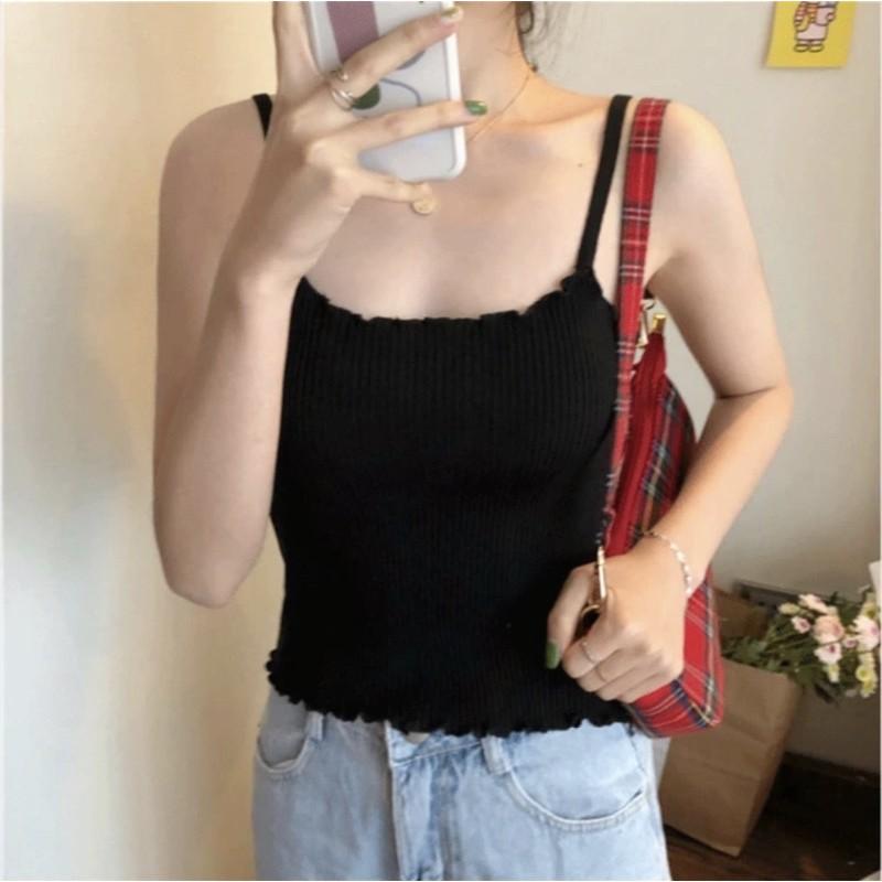 Áo 2 dây len tăm viền lượn sóng