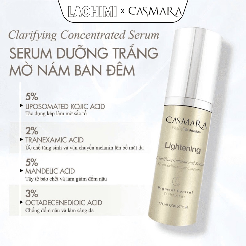 Serum Dưỡng Trắng, Hỗ Trợ Mờ Nám Ban Đêm Casmara LIGHTENING CLARIFYING CONCENTRATED SERUM 30ML