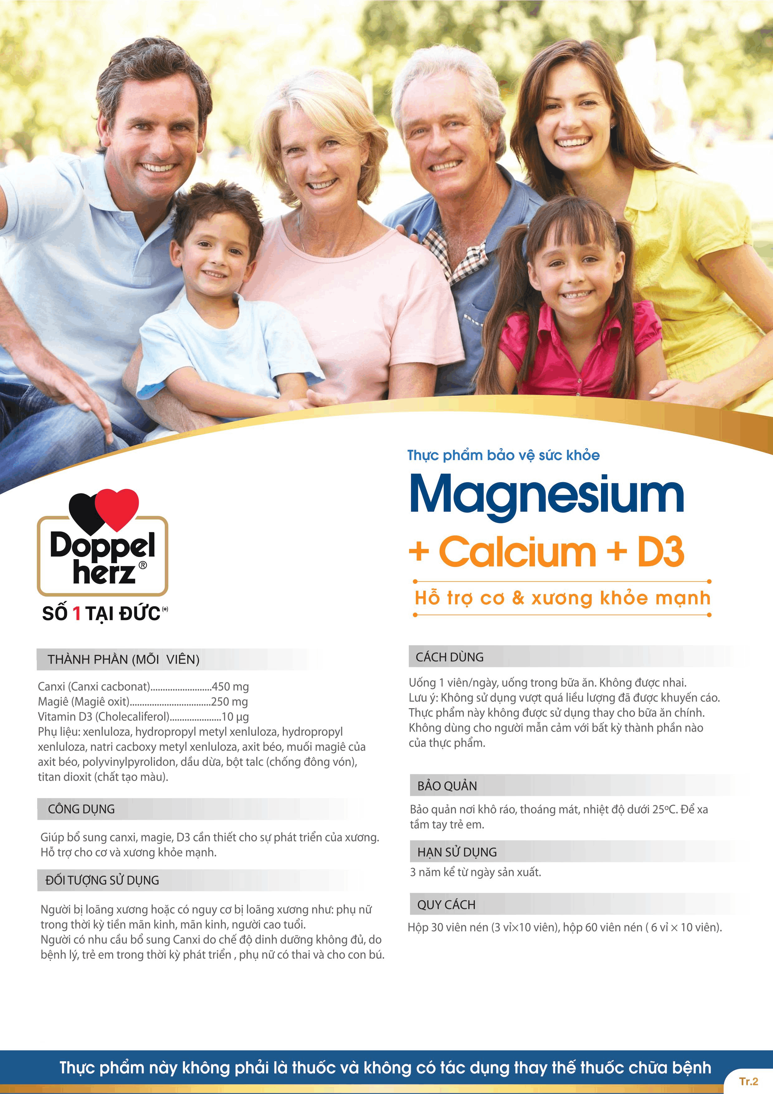 Viên uống bổ sung Canxi phòng ngừa loãng xương Doppelherz Magnesium + Calcium + D3