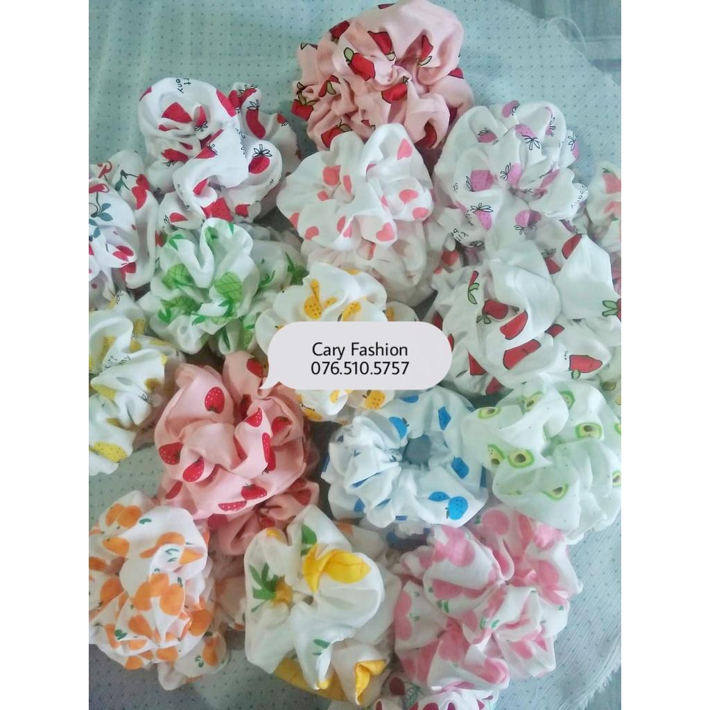 Scrunchies,dây buộc tóc,cột tóc trái cây ,bò sữa ,hoạt hình ,..chất voan, phi bóng ,lụa