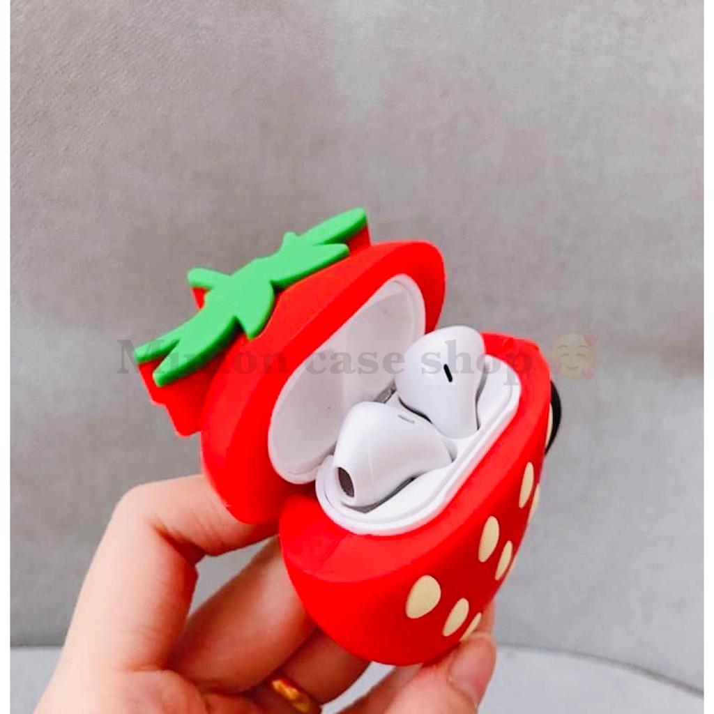 Bao Case Ốp dành cho airpod 1 và 2, tai nghe bluetooth i11,i12, i100, i9s... silicon 3D trái dâu cao cấp